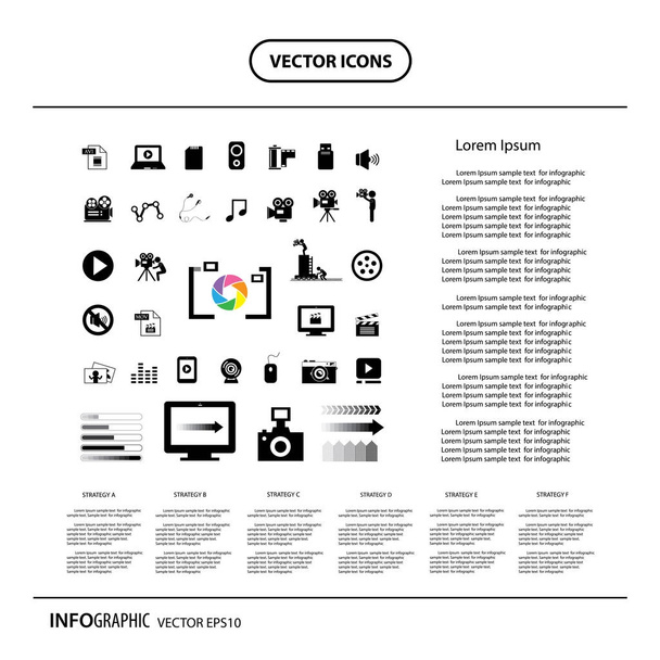 vector illustration design of movie and media icons set   - Vektor, kép
