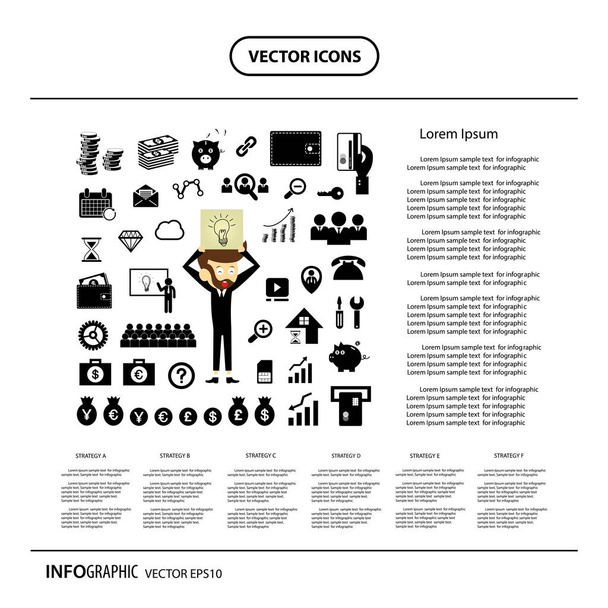  vector illustration design of cartoon businessman and info graphic icons  - Vektor, kép