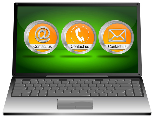 Laptop with contact us button - 3D illustration - Photo, Image