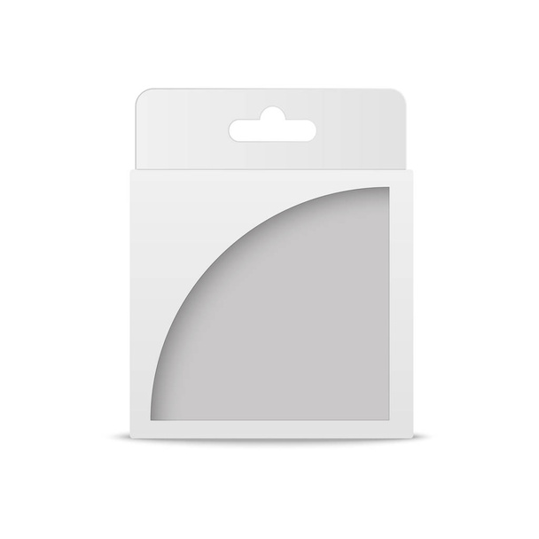 白い製品ウィンドウのイラストが白い背景で隔離のパッケージ ボックスを模擬。製品梱包ベクトル. - ベクター画像
