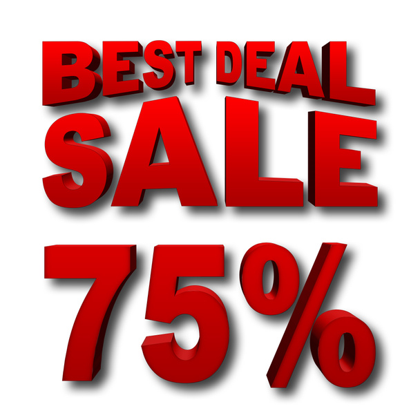 Stock Illustration - Stock Illustration - Red 75 prosentin alennus, Red Best Deal, Red Sale, Lihavoitu punainen teksti, eristetty valkoisella taustalla, 3D-kuvitus
. - Valokuva, kuva