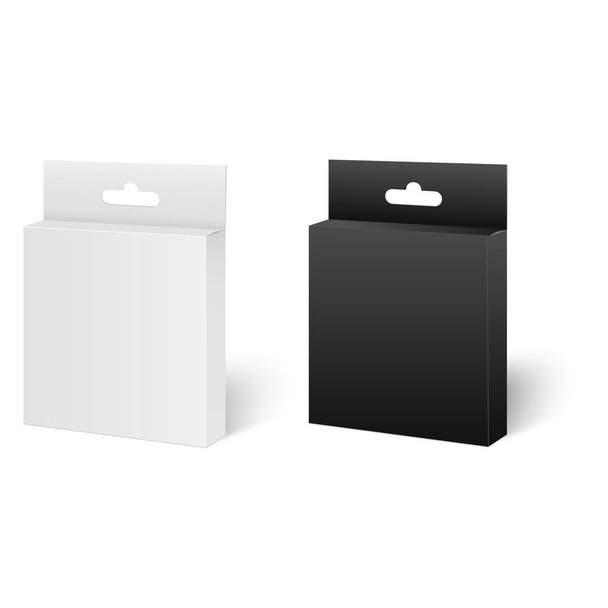 Zwart-wit product mock up pakket vak illustratie geïsoleerd op een witte achtergrond. Product verpakking vecto - Vector, afbeelding