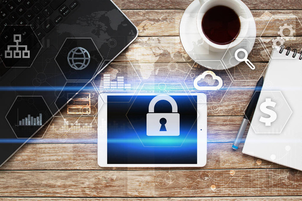 データ保護、サイバー セキュリティ、情報の安全性と暗号化. - 写真・画像