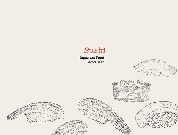 Sushi hand drawn illustration. - Vettoriali, immagini