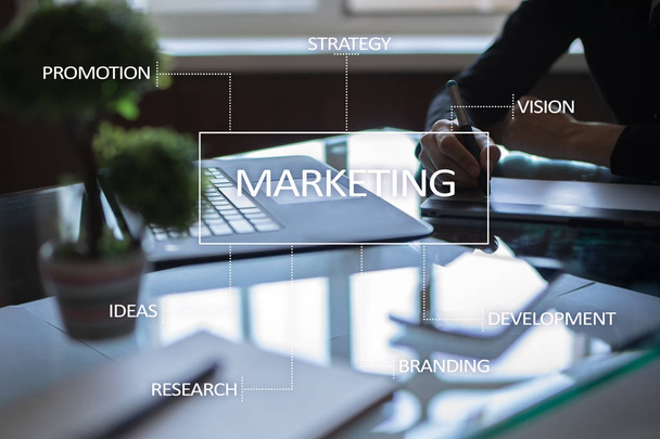 Marketing-Business-Konzept auf dem virtuellen Bildschirm - Foto, Bild