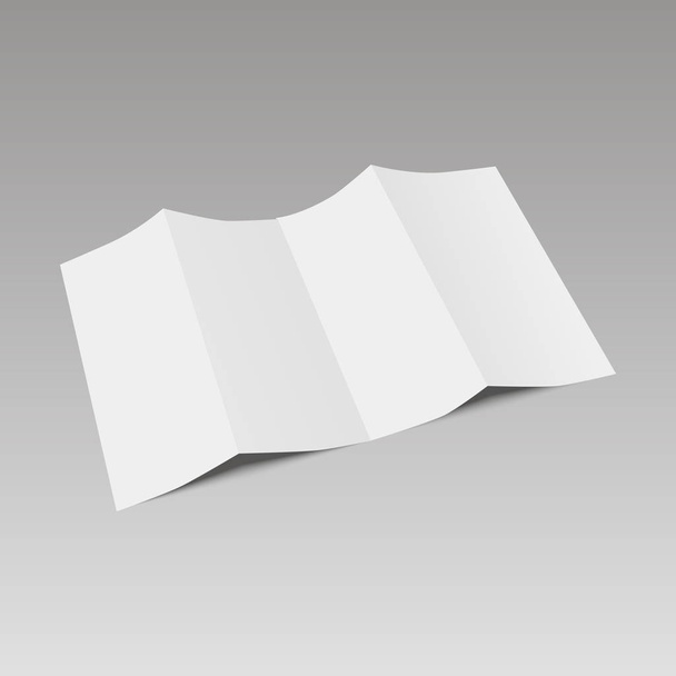 Folleto de papel plegado en blanco de cuatro pliegues, volante, hoja ancha. Ilustración vectorial
 - Vector, imagen