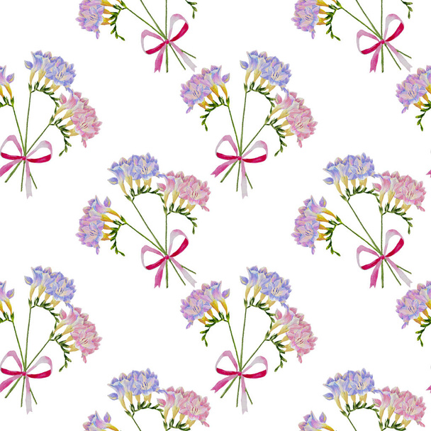 Seamless pattern with freesia flowers - Fotoğraf, Görsel