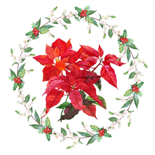 Christmas Poinsettia and Wreath - Foto, Imagen
