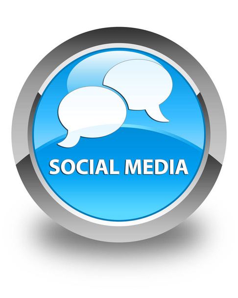 Μέσα κοινωνικής δικτύωσης (chat εικονίδιο φυσαλίδας) γυαλιστερό μπλε κυανό στρογγυλό κουμπί - Φωτογραφία, εικόνα