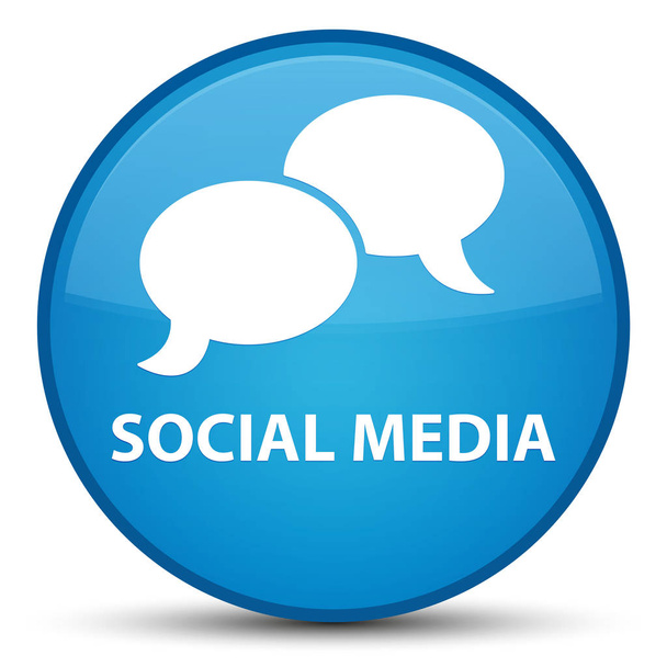 Μέσα κοινωνικής δικτύωσης (chat εικονίδιο φυσαλίδας) ειδικές μπλε κυανό στρογγυλό κουμπί - Φωτογραφία, εικόνα