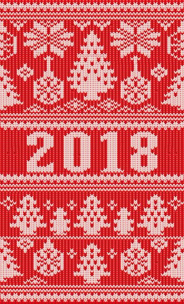 Merry Christmas , Happy New 2018 Year  knitted banner, vector illustration - Vector, Image