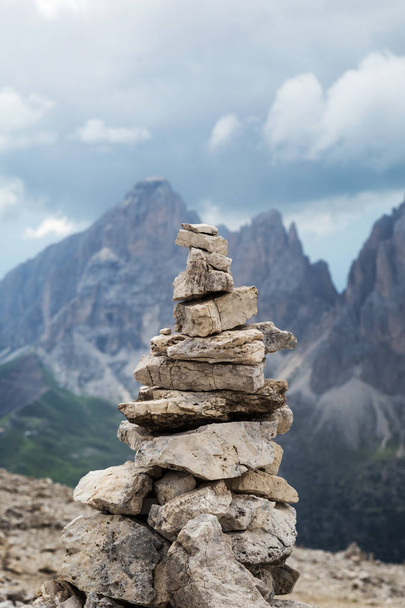 Staked stones  in Dolomites Alps. South Tyrol. Italy - 写真・画像