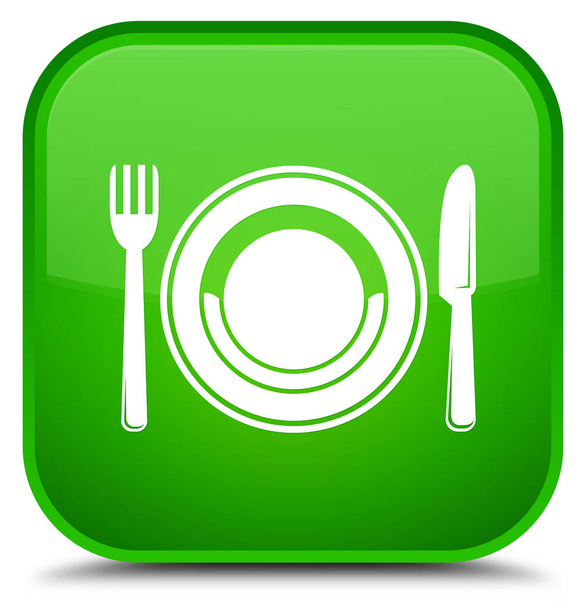 Food plate icon special green square button - Photo, Image