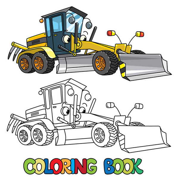 Funny grader car with eyes. Coloring book - Vector, Image