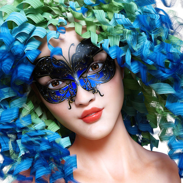 3D woman in mask and bright makeup. - Foto, Imagem