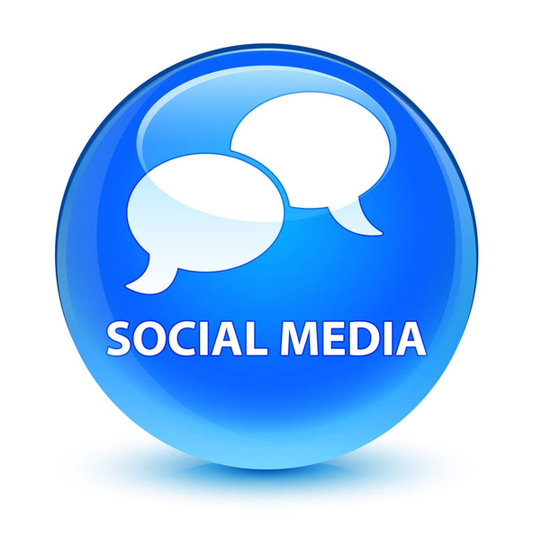 Μέσα κοινωνικής δικτύωσης (chat εικονίδιο φυσαλίδας) υαλώδη κυανό μπλε στρογγυλό κουμπί - Φωτογραφία, εικόνα