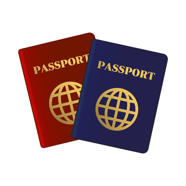 Mavi ve kırmızı pasaport. Uluslararası kimlik belgesi seyahat için. Vektör. - Vektör, Görsel