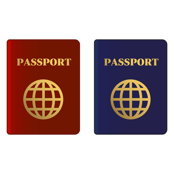 Μπλε και κόκκινα διαβατήρια. Έγγραφο διεθνούς αναγνώρισης για το ταξίδι. Διάνυσμα - Διάνυσμα, εικόνα