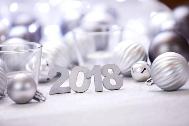 new year decorative numerals 2018 with Christmas silver balls - Foto, Bild