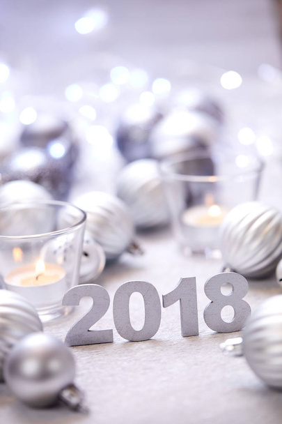 new year decorative numerals 2018 with Christmas silver balls - Foto, Bild