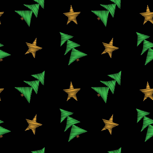 Motif sans couture avec petit arbre vert et broderie étoile stit
 - Vecteur, image