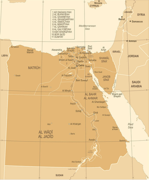 Egypt Map - Vintage Detailed Vector Illustration - Vector, Image