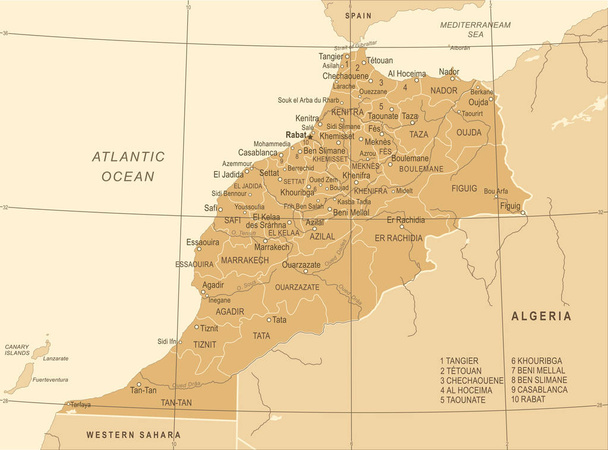 Marokko kaart - Vintage vectorillustratie - Vector, afbeelding