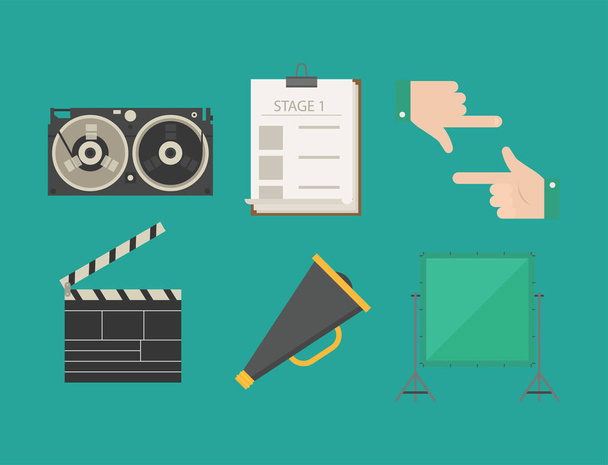Cinema movie making tv show tools equipment symbols icons vector cinematography illustration. - Διάνυσμα, εικόνα