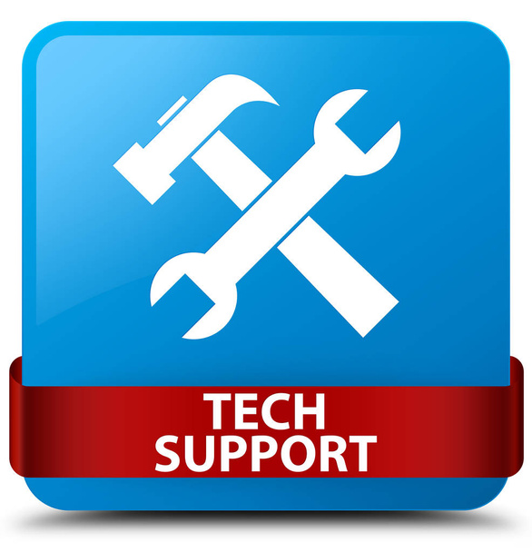 Technické podpory (ikona nástroje) azurová modrá čtvercové tlačítko červenou stužkou v  - Fotografie, Obrázek