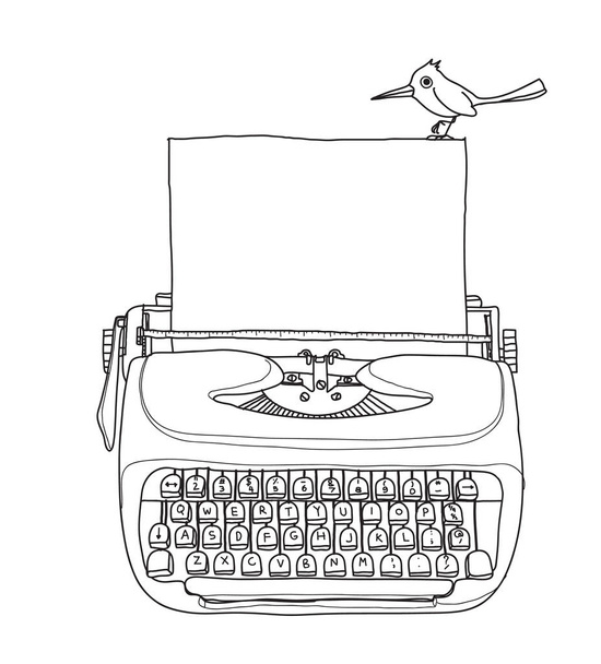 macchina da scrivere vintage portatile retrò con carta e uccello mano dra
 - Vettoriali, immagini
