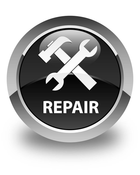 Reparar (icono de herramientas) botón redondo negro brillante
 - Foto, Imagen