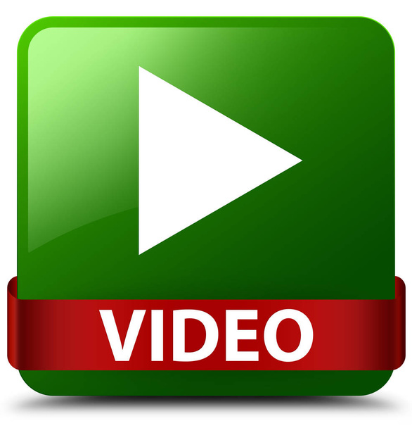 Βίντεο πράσινο τετράγωνο κουμπί κόκκινη κορδέλα στη μέση - Φωτογραφία, εικόνα