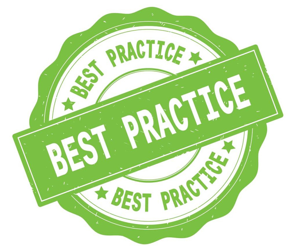 Best Practice Text, geschrieben auf grüne runde Plakette. - Foto, Bild