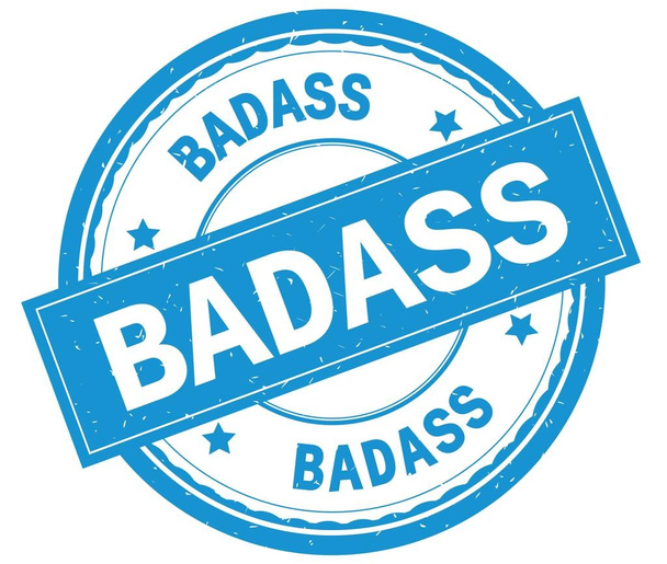 Badass, написаний текст на блакитний круглі штамп. - Фото, зображення