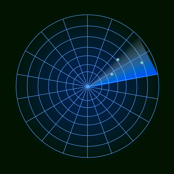 digitales Radar mit Zielen auf dem Monitor. isoliert auf schwarzem Hintergrund. Vektorillustration - Vektor, Bild