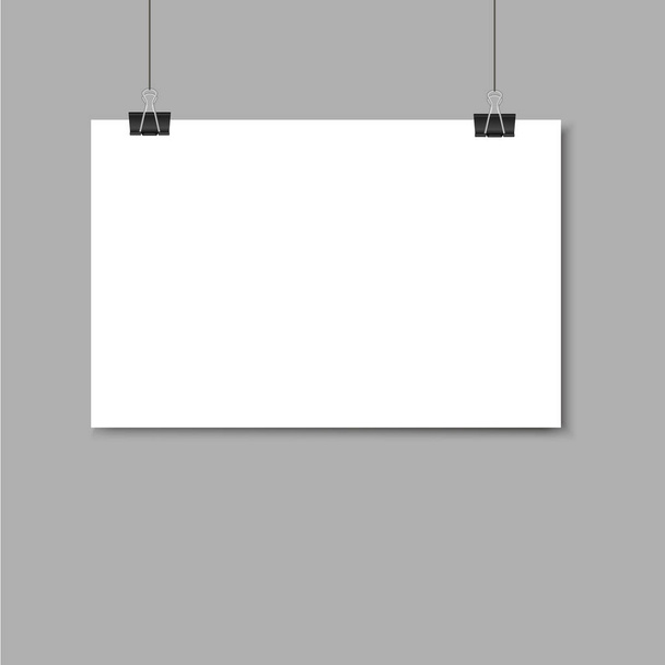 Modèle vide de cadre en papier suspendu avec trombone sur fond gris. Copie matricielle du fichier vectoriel
. - Vecteur, image