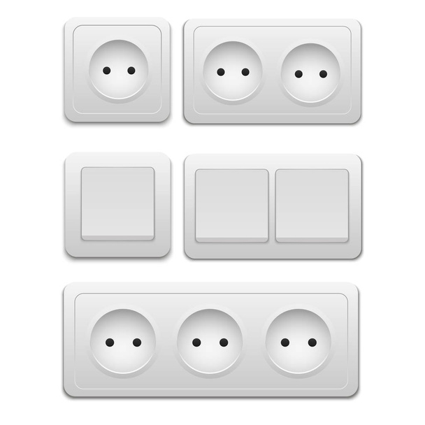 Vector modern power socket and light switch icon on background. electric outlet - Vector, Image