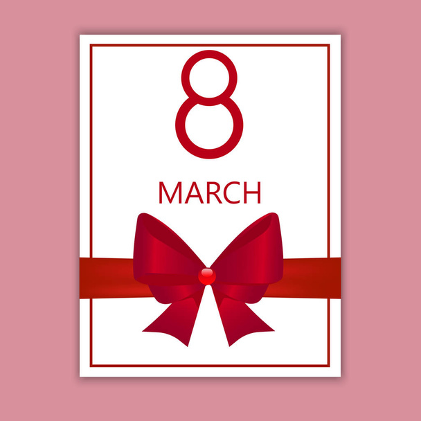 8 Marzo plantilla de tarjeta de felicitación con lazo rojo. Antecedentes o folleto del Día Internacional de la Mujer. Feliz día de las mujeres. Ilustración vectorial
 - Vector, Imagen