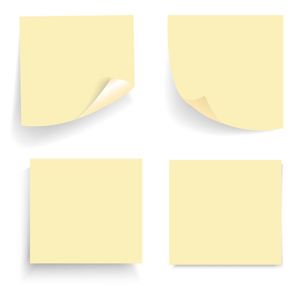 Набір офісних паперових листів або липких наклейок з тіні, ізольованих на прозорому фоні. Порожній жовтий шаблон нотатки для вашого дизайну. Векторні ілюстрації
 - Вектор, зображення