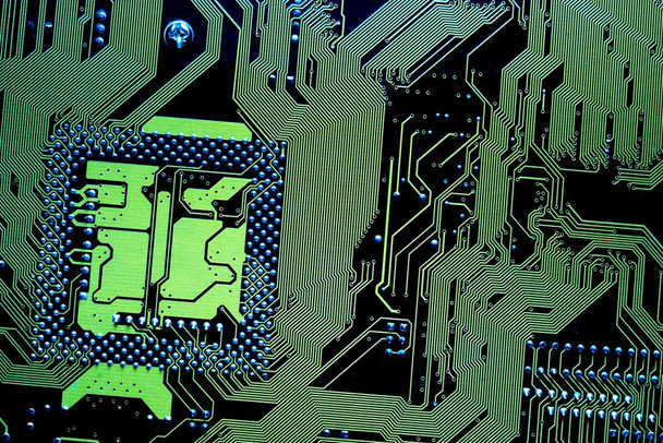 Moederbord digitale chip. Printplaat. Elektronische computer hardwaretechnologie. - Foto, afbeelding