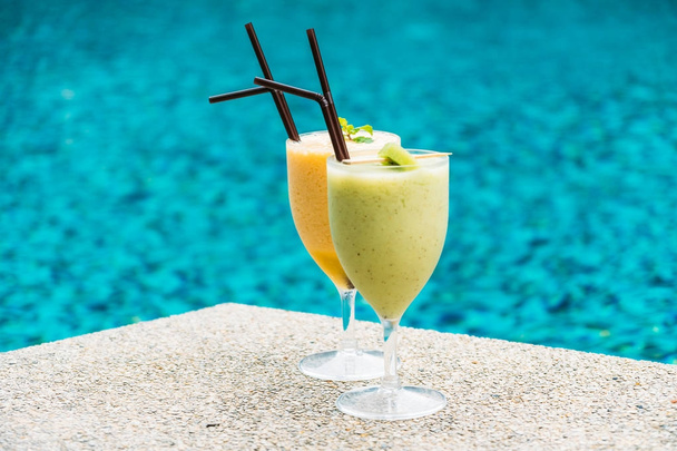 Smoothies with pool background - Photo, Image
