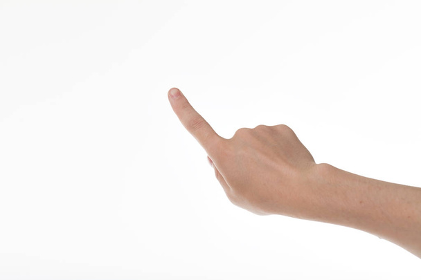male hand touching virtual screen. Isolated on white. - Фото, зображення