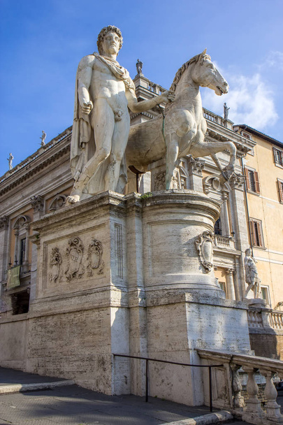 Statue of Pollux with his horse at Piazza del Campidoglio on Capitoline Hill, Rome, Italy - Foto, imagen