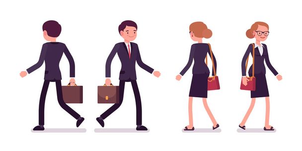 Set of businessmen in walking poses, rear and front view - Vector, Image