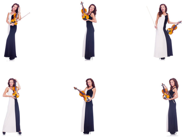 Frau spielt Geige isoliert auf weißem Hintergrund - Foto, Bild