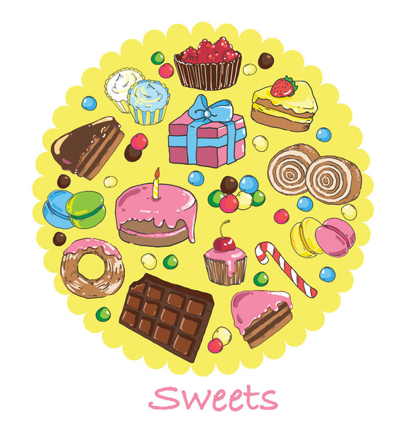 Set von Süßigkeiten und Backwaren - Vektor, Bild