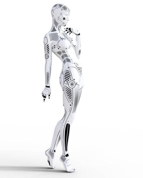 Robot woman. White metal droid. Artificial Intelligence. - Foto, afbeelding