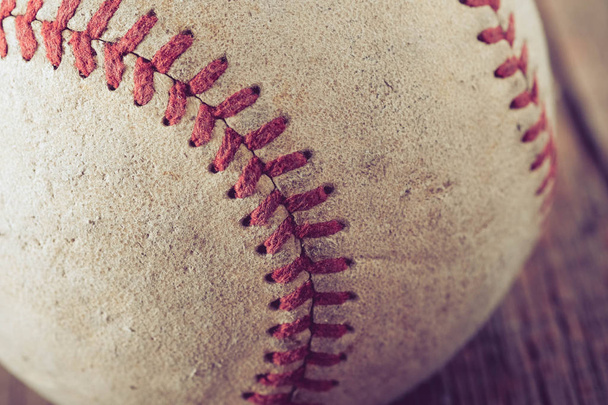 old Baseball on wood background with filter effect retro vintage - Photo, Image