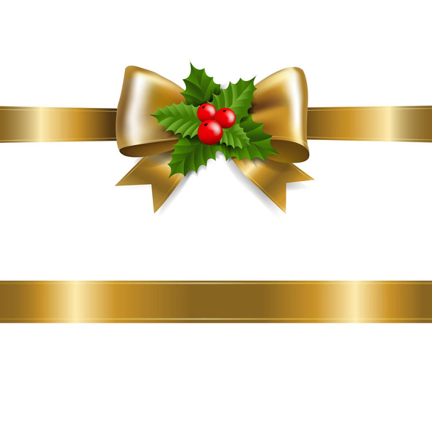 Golden Bow With Holly Berries - Vector, Image