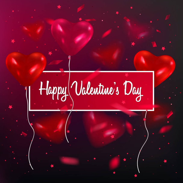 Pocztówka z balony w kształcie serca, karta dnia s valentine wakacje, ilustracji wektorowych - Wektor, obraz